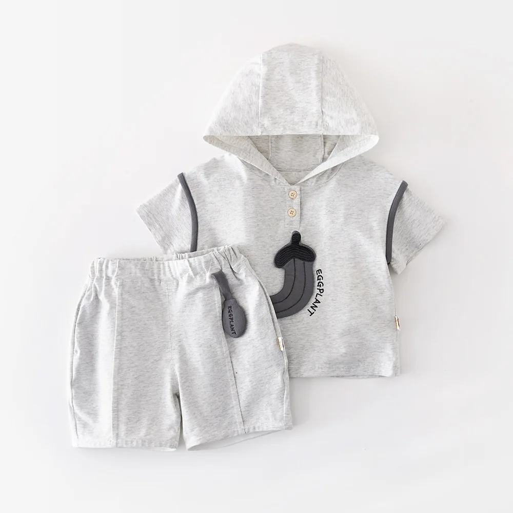 2026 New Baby Summer Short Sleeve Sportswear Set Infant Boy Hooded Tops + Shorts 2pcs Suit Kids Casual Tracksuit Toddler Outfits