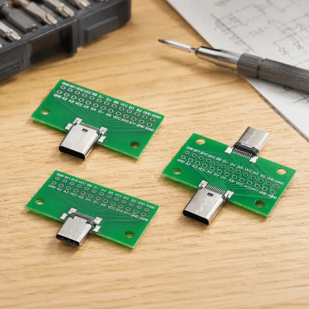 New Male to Female USB Type-C Adapter 24 Pin Data Transfer Type-C Test Board 2.54mm Pitch Type-C Connector Socket For Wire Cable