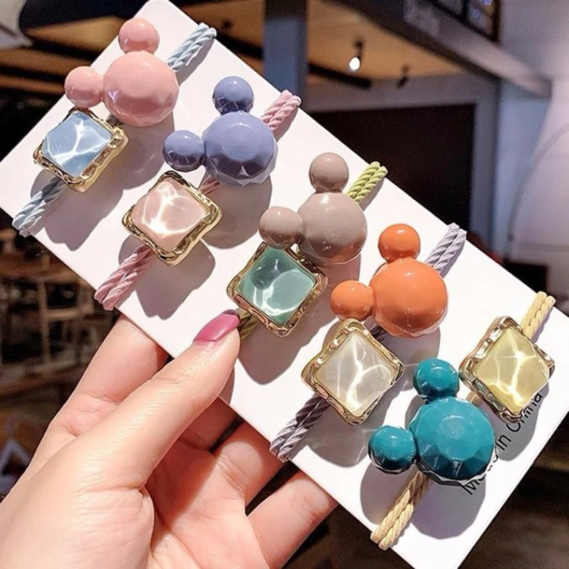 

5PCS Korean Version Dongdaemun Cute Mickey Girl Headband Rubber Band Internet Celebrity Women Tie Hair Rope Hair Band