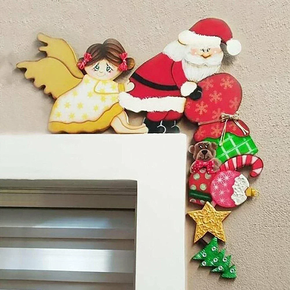 

1pc Christmas Wooden Door Frame Decoration Xmas Tree Hanging Santa Claus Hand-painted Ornaments Home Decors 20*14.2CM