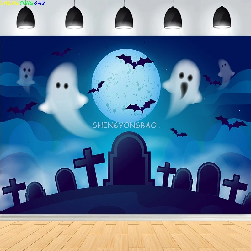 

Autumn Thanksgiving Day Photography Backdrops Fall Scary Pumpkin Barn Moon Halloween Day Party Castle Photo Background NG-33