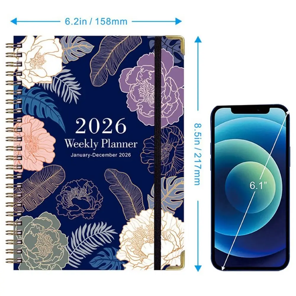 Carnet de notes à bobine avec onglets mensuels de 365 jours, édition 2026 2026, format A5, planificateur quotidien, année académique