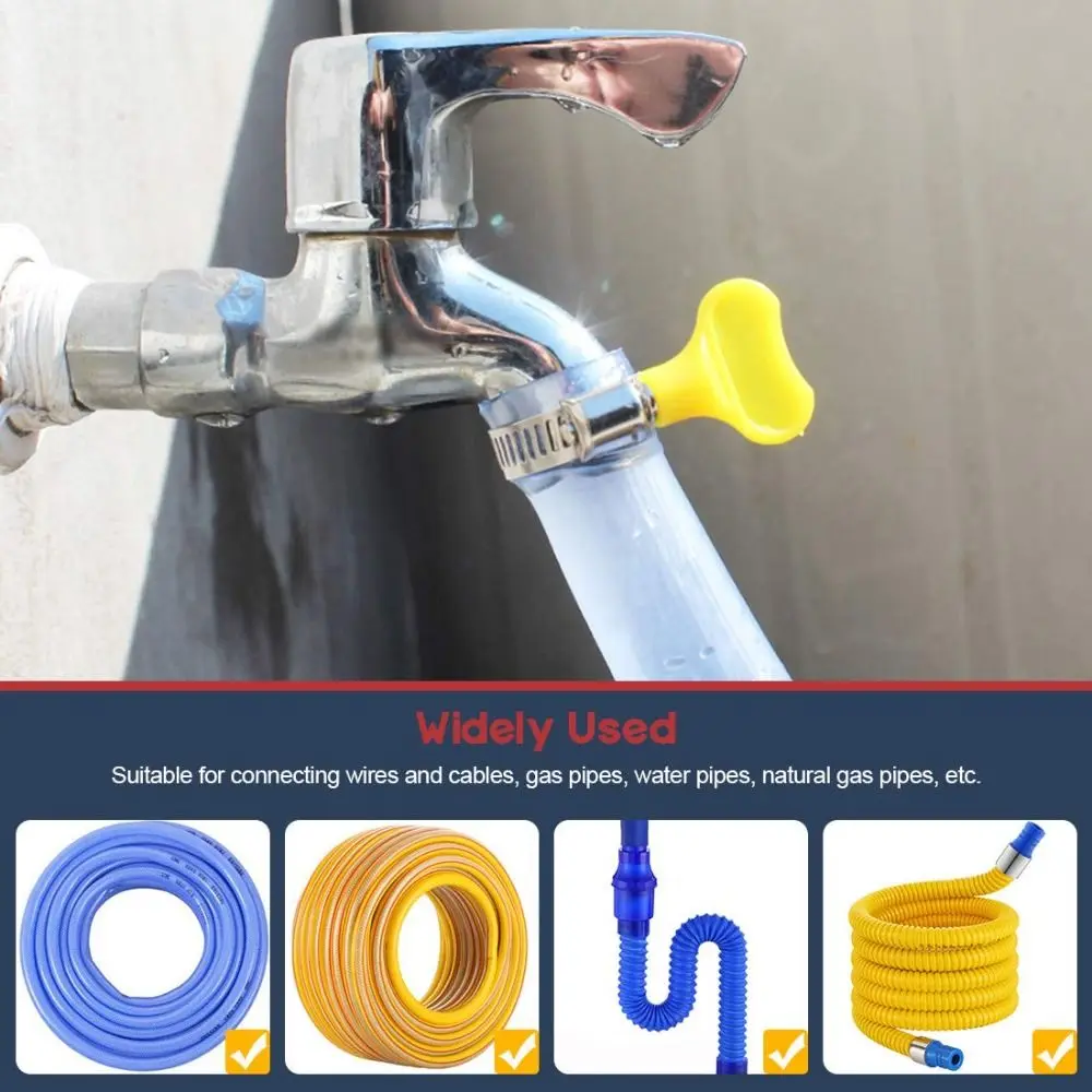 30pcs Yellow Plastic Handle Stainless Steel Hose Clamps Hand Twist Design Adjustable Size Worm Gear Hose Clamp