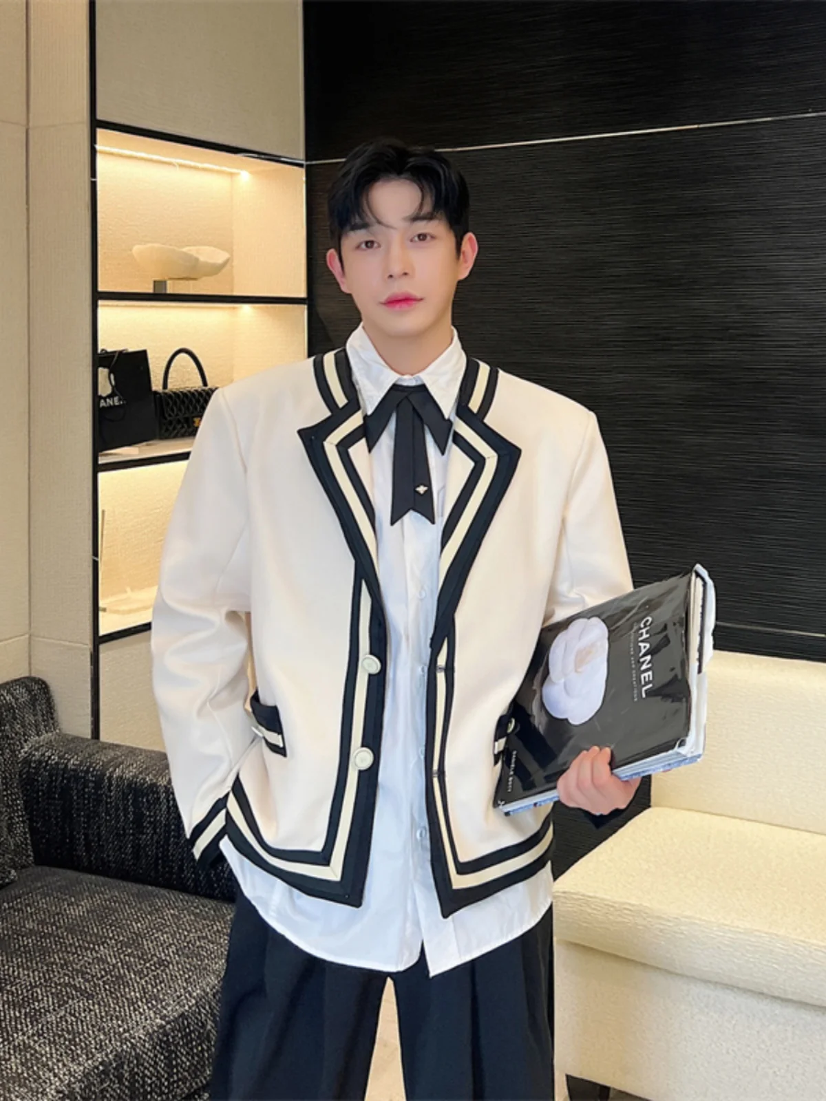 

Мужской кардиган в корейском стиле, повседневный, модный, с открытым передом, в стиле французского ветра, топ