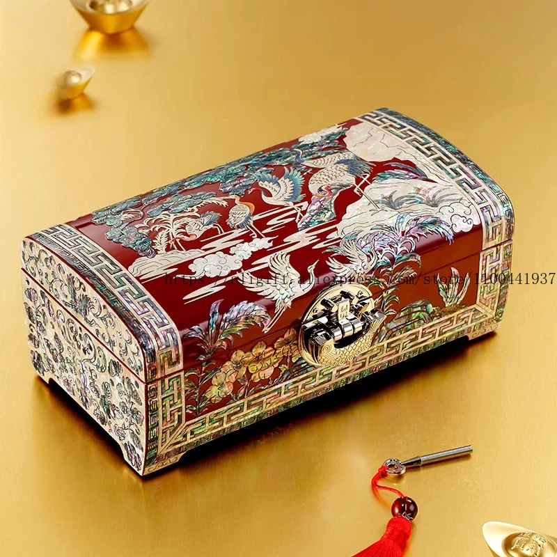 Mother-of-Pearl Lacquer Jewelry Box Luxury Watch Jewelry Organizer Elegant Engagement Gift Chinese Antique Collectible Case