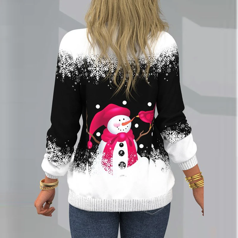 Vintage Women Christmas Snowman Print Sweatshirt Spring Autumn Fashion O-neck Long Sleeve Pullover Tops Ladies Casual Loose Tops