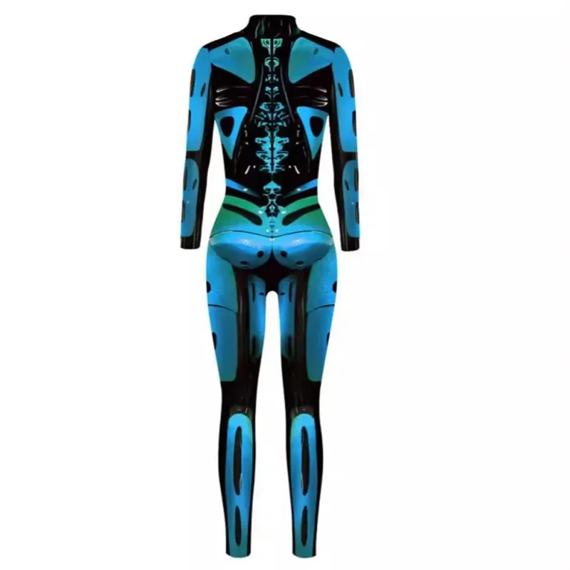 Skelet 3d Digitaal Gedrukt Jumpsuit Halloween Gothic Y 2K Mannen Blauw Skelet Grappig Interessant Mid Taille Broek Jumpsuit Nieuw