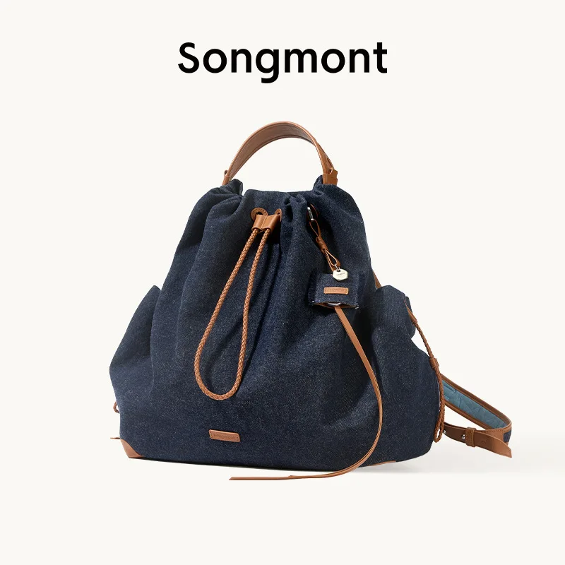 

Songmont Large Capacity Packable Tote Backpack Hand Carry Nylon Lining Blue Dye White Tea Plain Color Unisex Travel Commuter