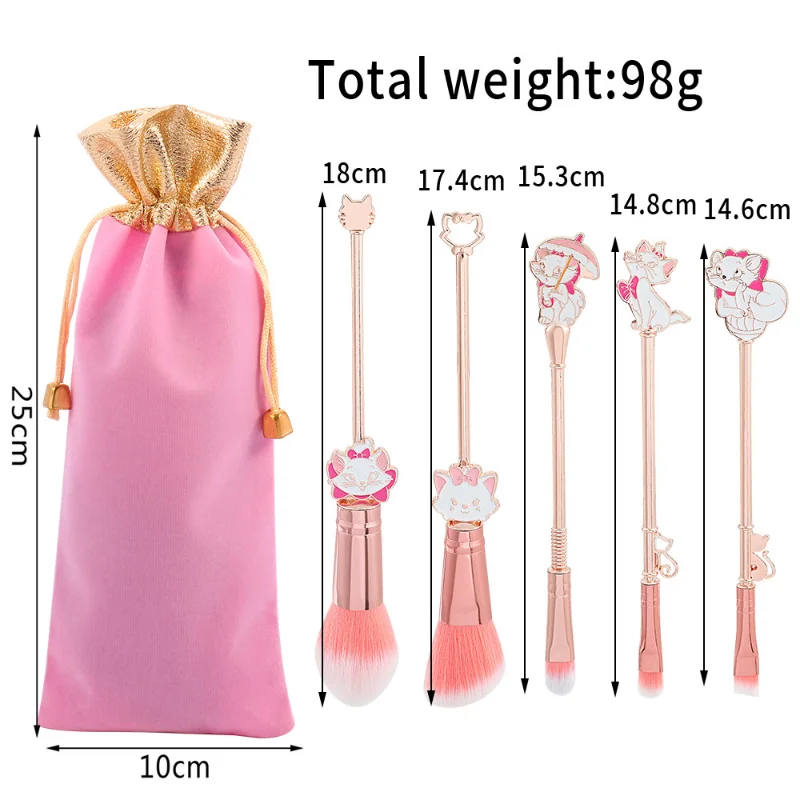 مجموعة فرش مكياج Disney-Marie Cat ، مجموعة أدوات تجميل احترافية ، تصميم حيوان لطيف ، وردي ناعم ، كرتون