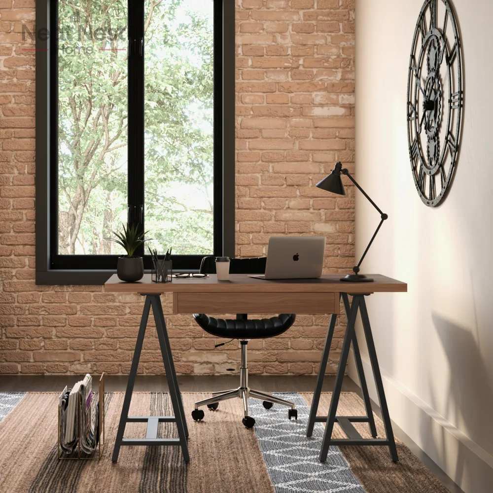 

Sawhorse - Solid Walnut Veneer and Metal Small Desk, Simple modern furniture, computer desk, Home desk, work bench table, Walnut