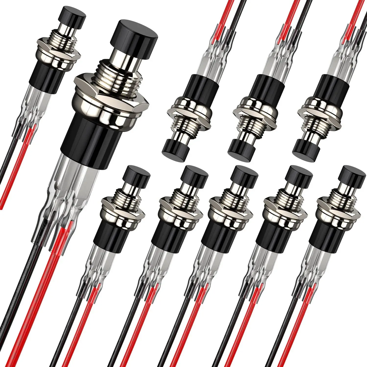 مفتاح ضغط مؤقت، 1 أمبير 250 فولت تيار متردد SPST مفاتيح ضغط صغيرة مع سلك عادي مغلق (NC) غطاء أسود - 10 قطع #1