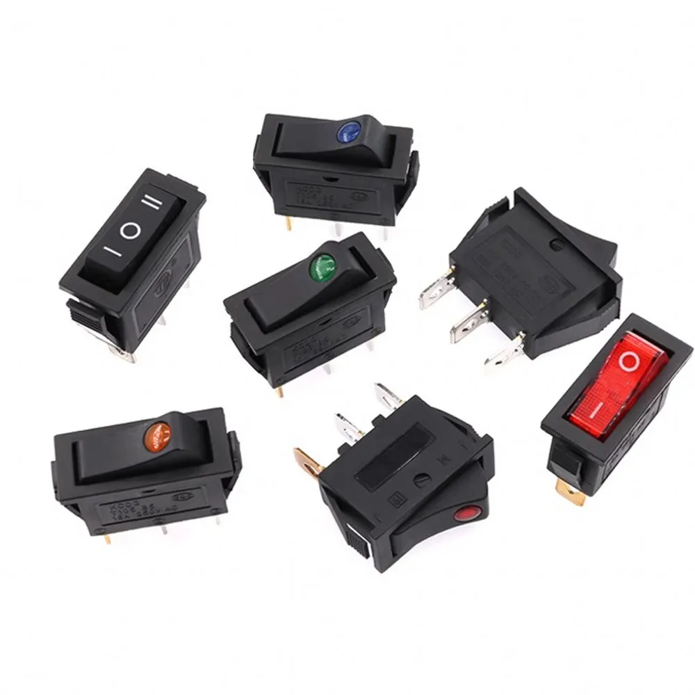 

50 шт. KCD3 кулисный переключатель ВКЛ. ВЫКЛ 3-контактный фиксатор 16А 250 В переменного тока с точечным светодиодом для двигателя Автоматический переключатель Красный Синий Зеленый Желтый Свет