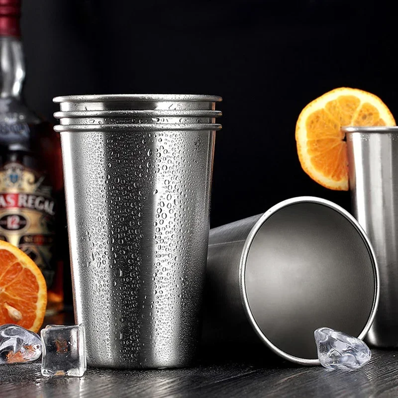 4Pcs Stainless Steel Pint Cups Beer Cup Tumbler Metal Outdoor Camping Cup Tea Coffee Mug Home Party Juice Soda Cups Drinkware