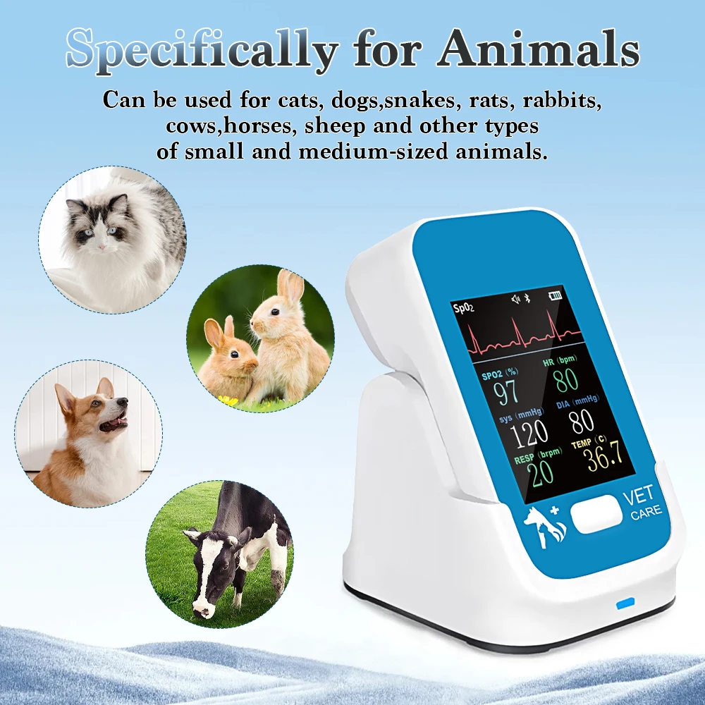 Veterinary Handheld Vital Signs Monitor Animal Bluetooth APP Patient Monitor SpO2/HR/Temp/ECG/RR/NIBP Medical Equipment