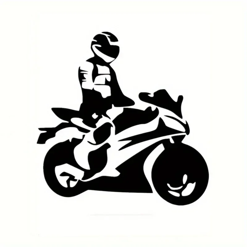 1 Stück Motorrad- und Fahrer-Silhouetten-Aufkleber – hochwertiges Vinyl, wasserdicht, für Auto, Motorrad und Laptop – abnehmbares, kanttiges Dekor