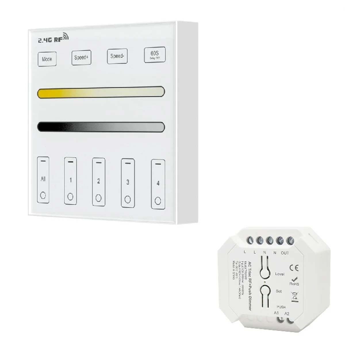

Y02A2.4G RF 4 Zone 86 Panel DM/CCT Smart LED Controller Dual Color Temperature Touch Controller for LED Light Control