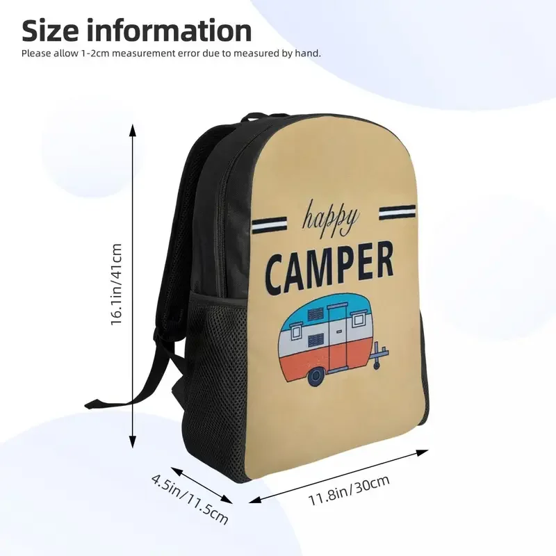 Mochila de viaje Happy Camper para hombre y mujer, morral escolar para ordenador con dibujos animados, RV Adventure, bolsas de día para estudiantes universitarios