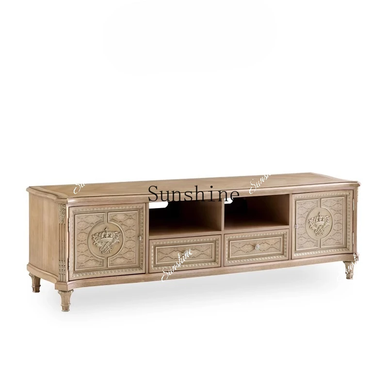 Light luxury solid wood European-style villa carved luxury veneer parquet TV cabinet  FT