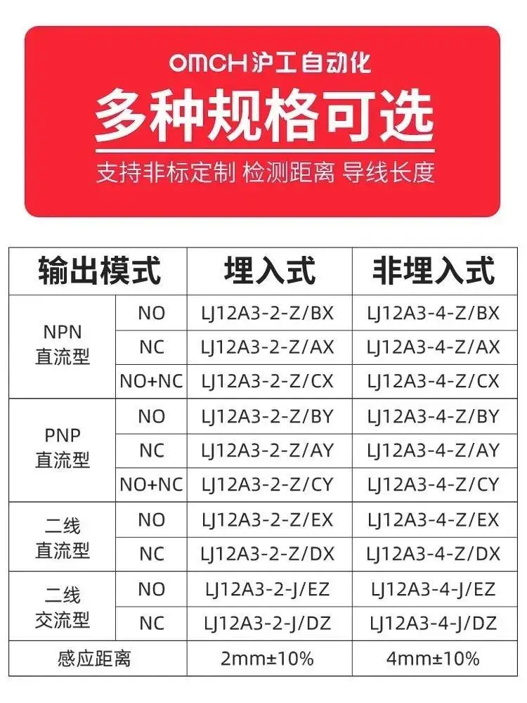 LJ12A3-4-Z/BX/EZ Inductive Proximity Switch Metal Sensor 24V DC Two Three Wire NPN
