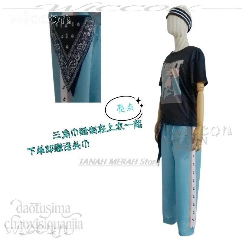 Disfraz Adulto Anime Game 18TRIP Cosplay Day2 Isotake Akuta Costume Gray Blue Sports Jacket Pants Headband Cosplay Anime Costume view 4