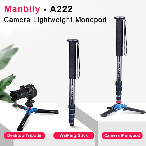 Imagen 1 del producto Manbily A-222 65 pulgadas/165 cm 5 secciones monopié de cámara Base de trípode plegable de aluminio para cámara Canon Nikon Sony Panasonic DSLR SLR