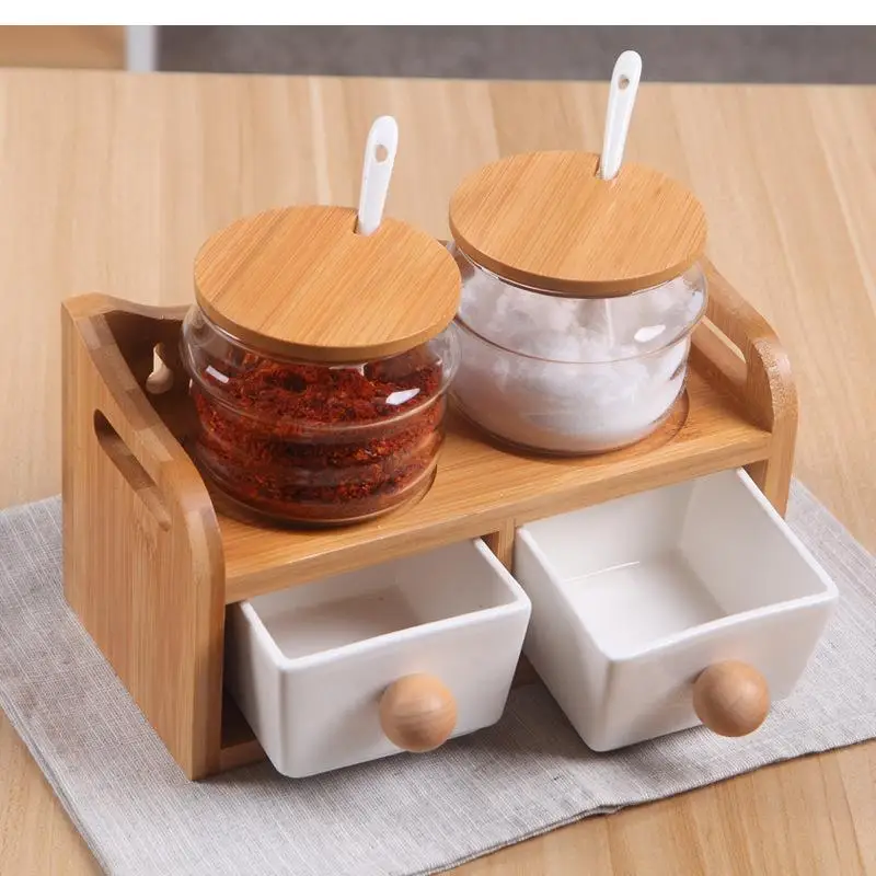 

Ceramic Storage Jar with Lid Glass Container Sugar Bowl Oil Bottle Household Seasoning Box Salt Shaker Kitchen