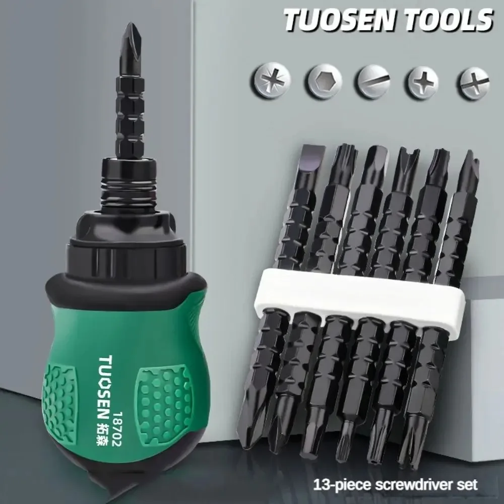 

Short Handle Dual Purpose Telescopic Repair Tools Cross Groove Drill 13 in 1 Screwdriver Ratchet Screwdriver Set