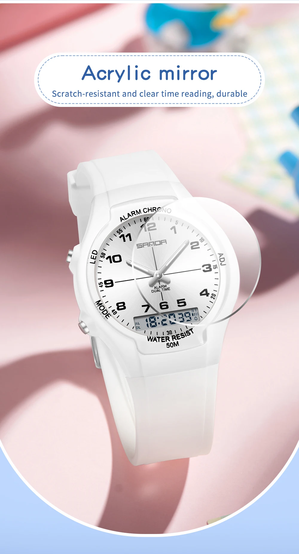 SANDA 6320 Neue Sportliche Wasserdichte Damenuhr Digitale Nachtlicht-Weckuhr für Männer und Frauen, Studentenuhr – Detail 12
