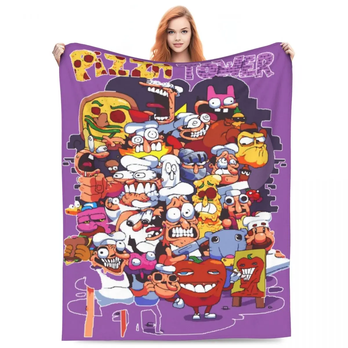 

Cozy Pizza Tower Game Lover Gaming Blanket Merch Home Decorative Throw Blankets Soft Velvet for Office