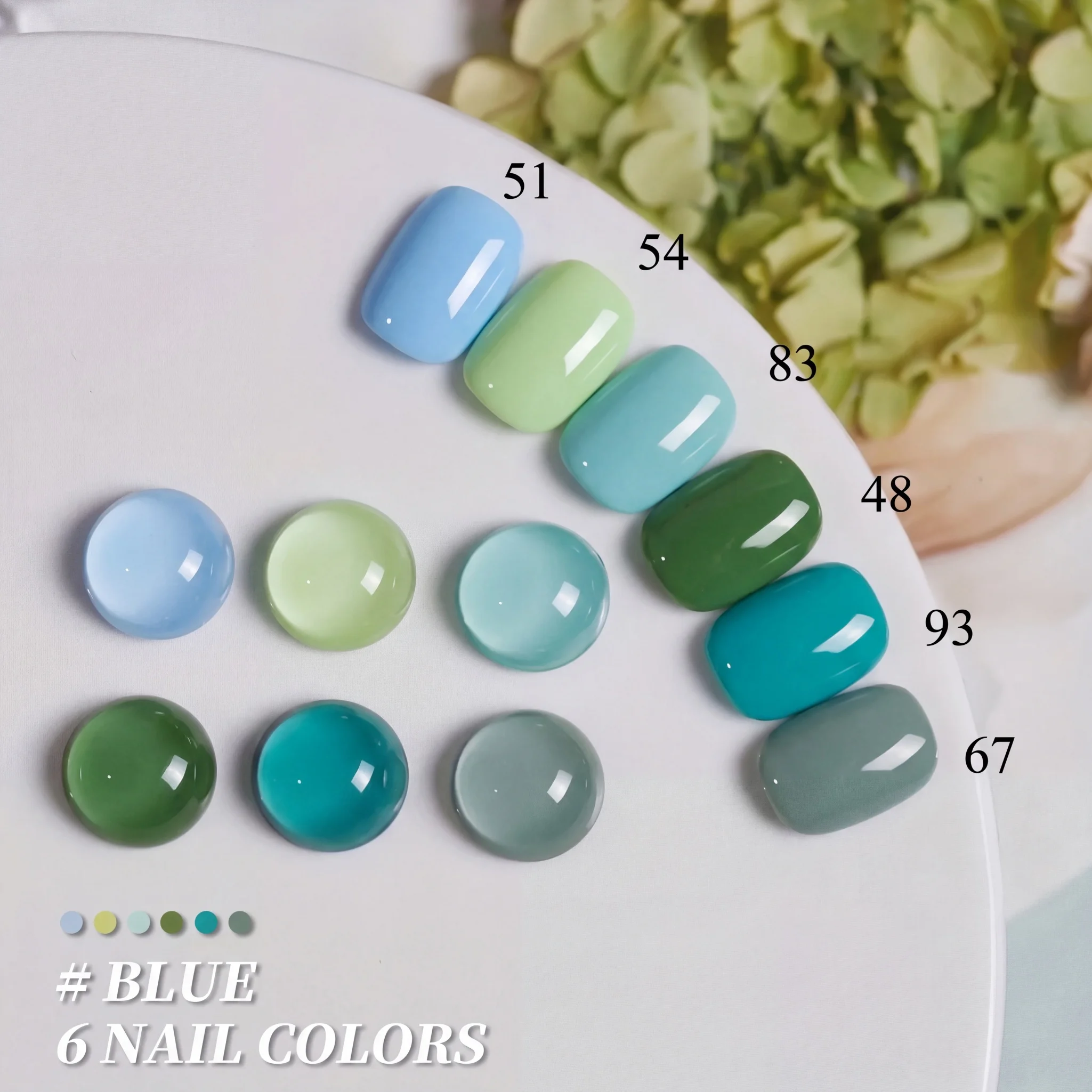 Hassleless 6Pcs Fresh Blue-Green Nail Polish Gel Set Morandi Solid Color Removable Uv Nail Gel Home DIY Nail Salon Daily Commuting Travel Nail Art Complete Set Holiday Gift Set