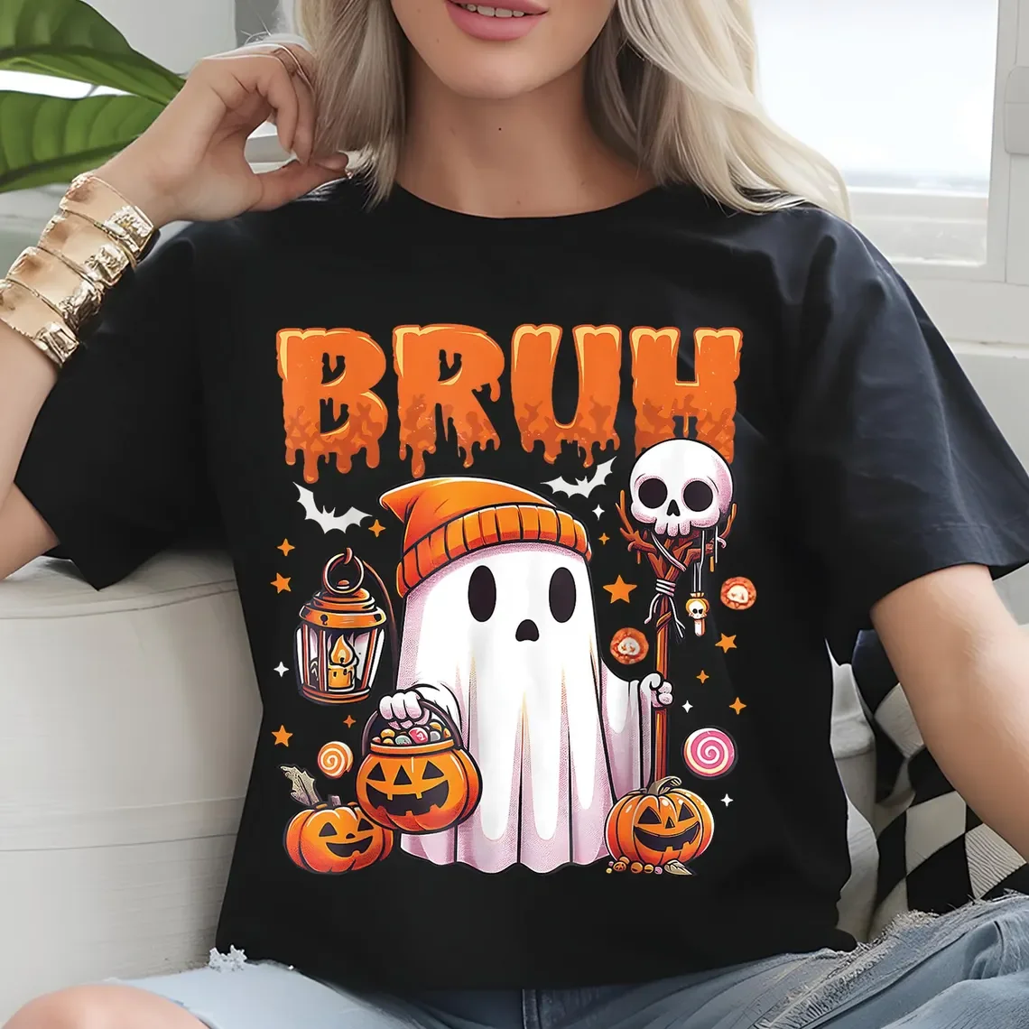

Милые уличные женские футболки с тыквой и летучей мышью на Хэллоуин, кавайная одежда в стиле Харадзюку, летние футболки с короткими рукавами, повседневные женские топы