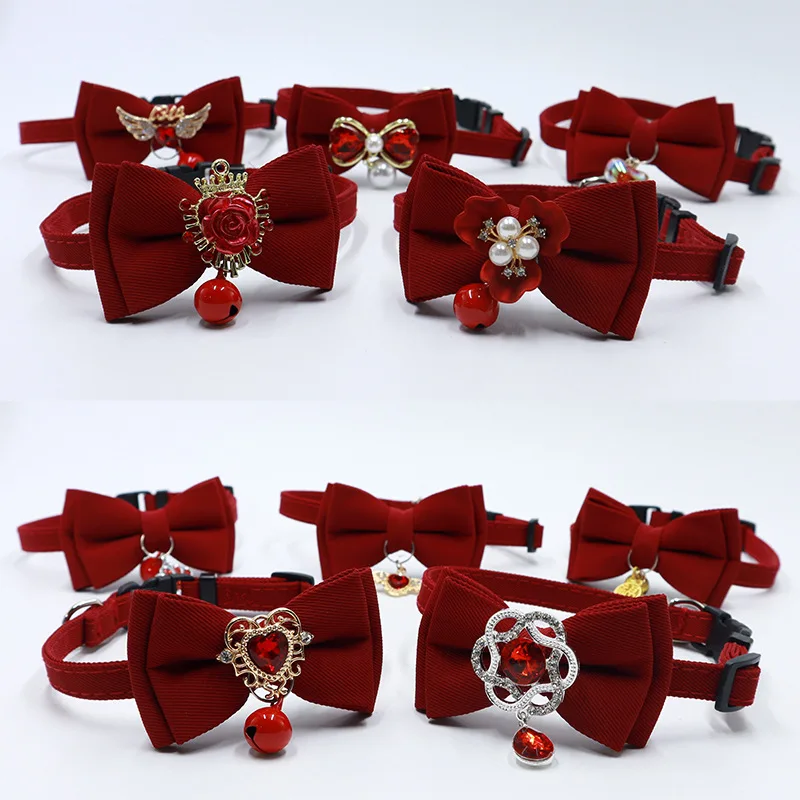 القوس الأحمر قابل للتعديل طوق القط، زهرة القلب قلادة طوق الحيوانات الأليفة، رائع الرجعية القط طوق، عيد الميلاد الزفاف الحيوانات الأليفة الملحقات