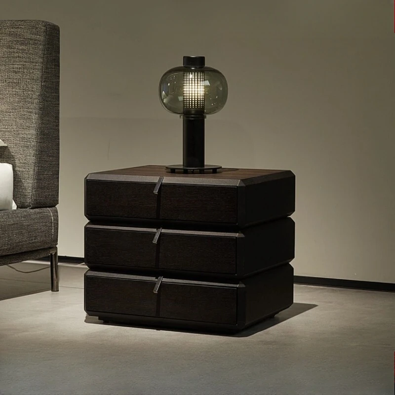 

Rotating Black Bedside Table Storage Modern Living Room Side Nightstands Luxury Drawers Comodino Camera Letto Bedroom Furniture