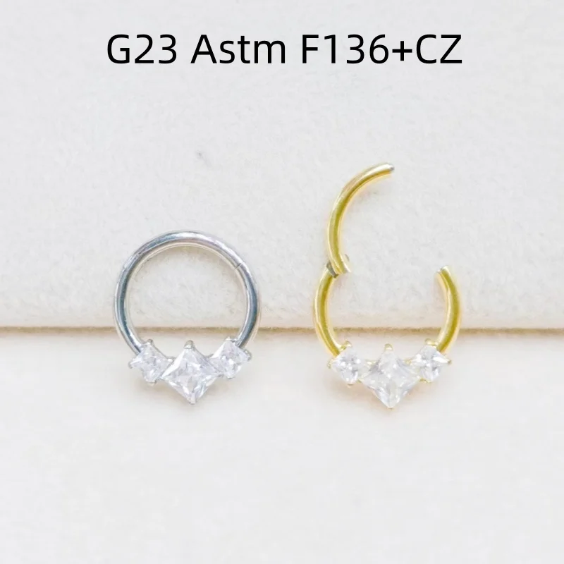 

10pcs G23 ASTM F136 Titanium Square CZ Nose Hoop Septum Clicker Ring Earring Lip Ear Tragus Helix Cartilage Body Piercing NEW