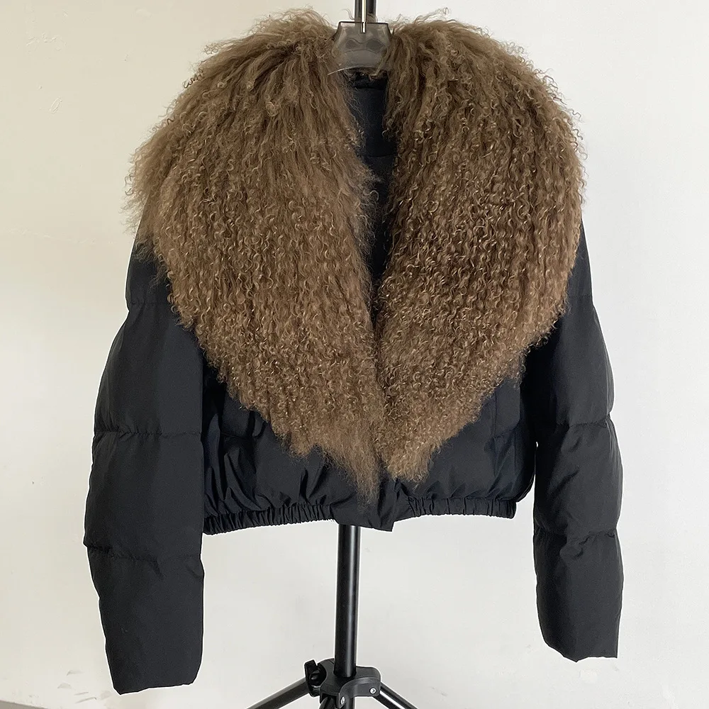 

Winter White Duck Down Jacket Women's Fashion Real Fur Casual Coat New High-End Loose Wool Collar Outwear Female Puffer Jacket