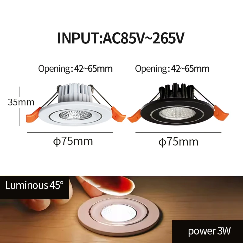 【otwór 42mm-65mm】 wbudowany mini reflektor 1w 3w lampa sufitowa LED 110v olt 220V kryty wbudowany mały downlight z zestawem sterowników