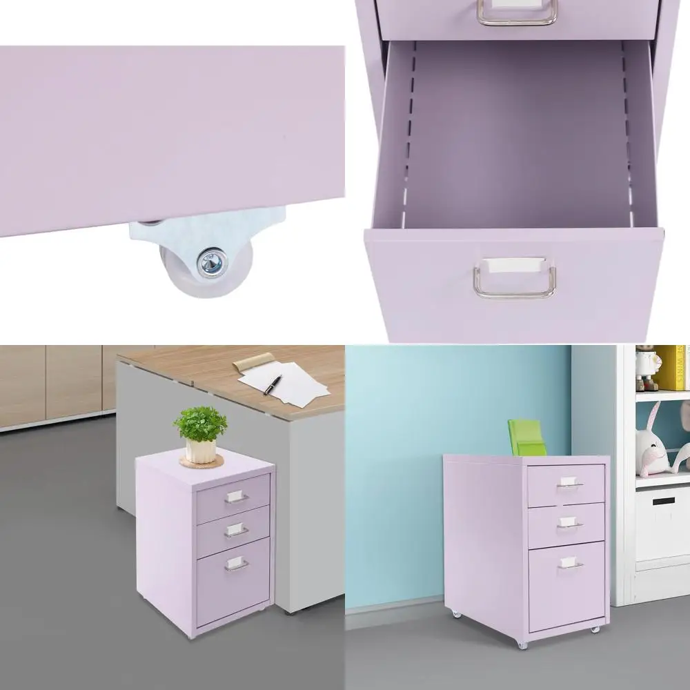 

Фиолетовый шкаф для документов на колесиках с 3 ящиками и местом для хранения под столом для документов и принадлежностей для дома и офиса, простая сборка