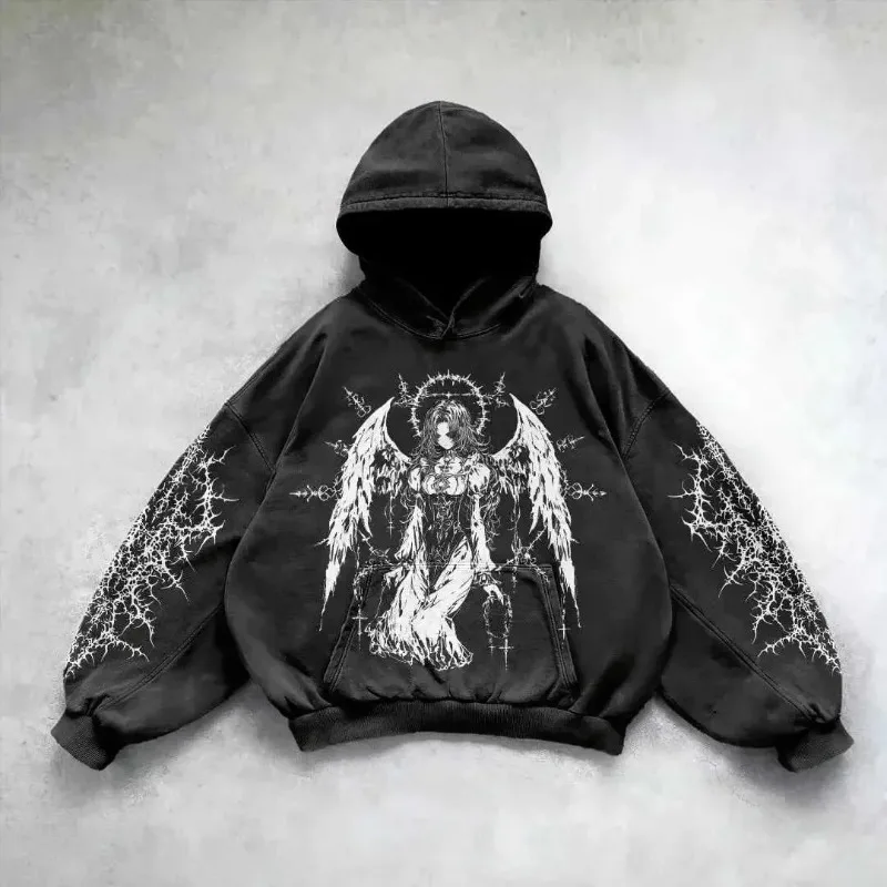 

Autumn Harajuku Y2K Vintage Punk Gothic Pattern Printed Women Street Hoodie American Fashion Hip-hop Couple Hoodie Sweatshirt
