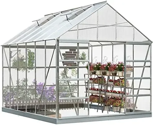 

10'X10/12/16' Aluminum Greenhouse Polycarbonate Glazing Large Upgrade GreenHouse Outdoors Garden Backyard Winters with 2 Vent