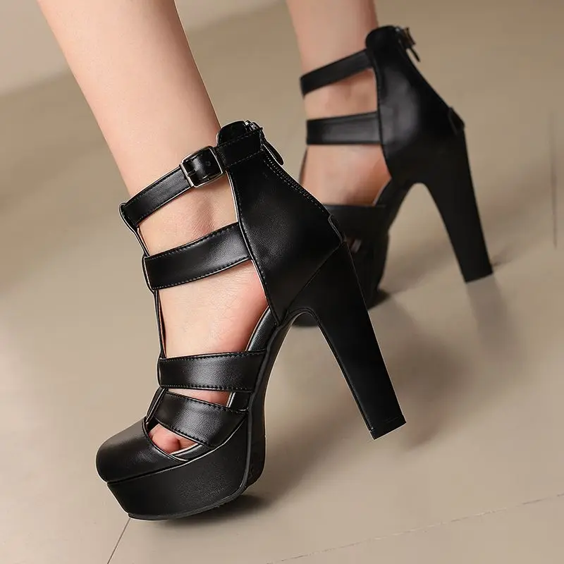 

ORCHA LISA 2025 New Fashion Female Sandals Round Toe High Heels 12cm Platform 3.5cm Zipper T-strap Big Size 48 49 50 Party Shoes