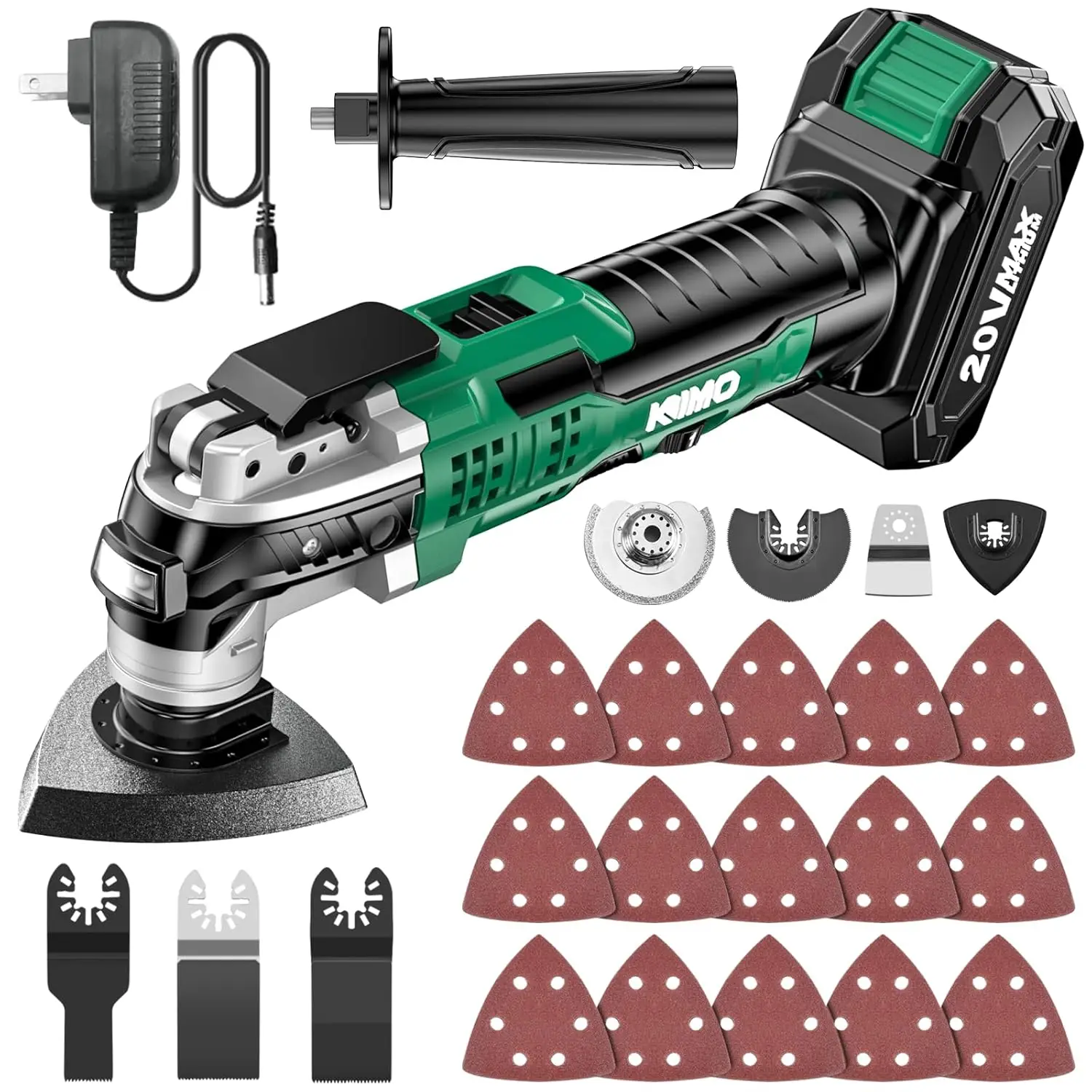 KIMO 20V Cordless Oscillating Tool Kit with 26-Pcs Accessories, Max 21000 OPM, 6 Variable Speed & 3° Oscillating Angle,