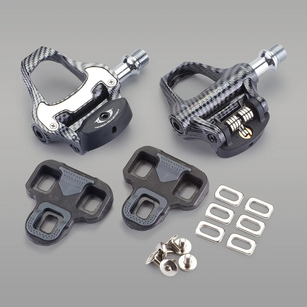 RACEWORK Road Bike Lock Pedal Ultra-Light Carbon Fiber Texture Self-Locking Aluminum Paddle Bearings Pedal R550 With SPD Lock