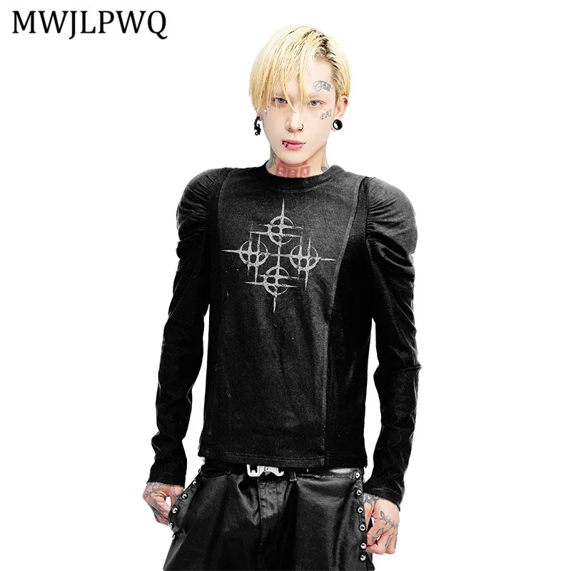 

MWJLPWQ Dark Style Three-Dimensional Deconstructed Pleated T-shirts Male Niche Design Base Long Sleeve Unisex Hiphop Tops 11364