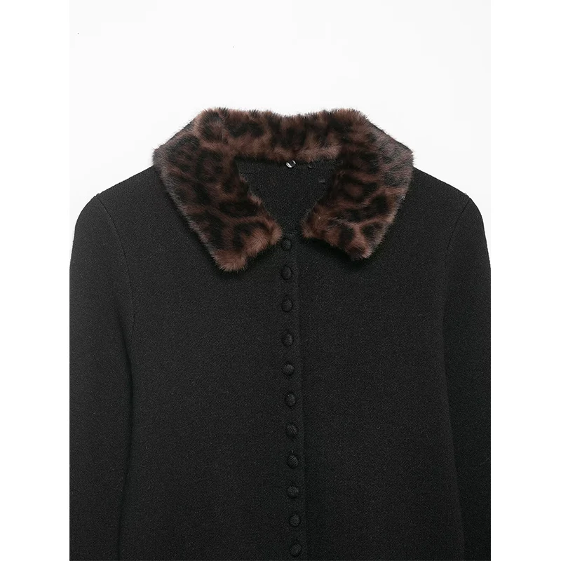 퍼 칼라 가디건 블라우스 여성용 2026년 봄 신상 시크 엘레강트 레오파드 프린트 라펠 긴팔 여성 니트 가디건