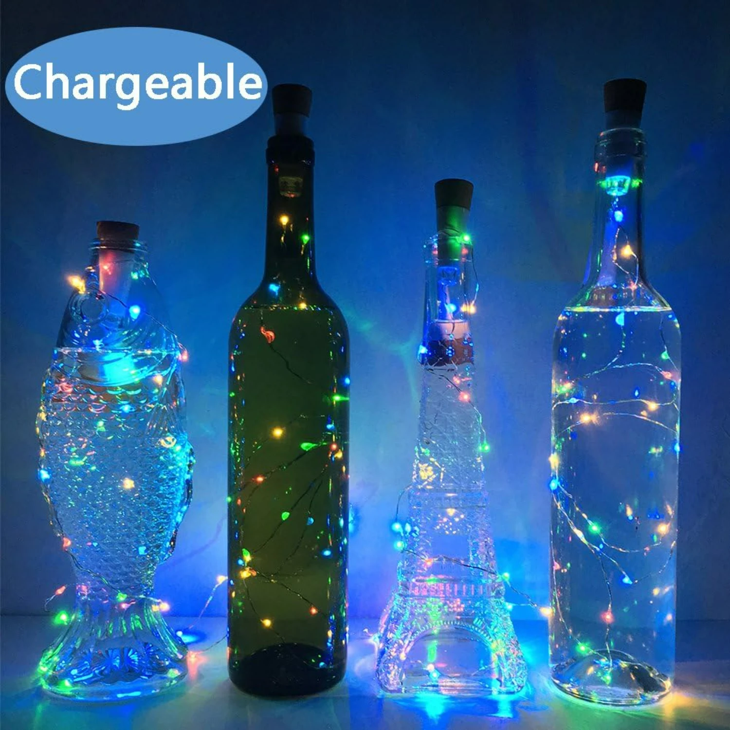 

Rechargeable Warm White LED Cork Bottle Lights - USB Fairy String Lights for Parties, Christmas Gift and Home Decoration