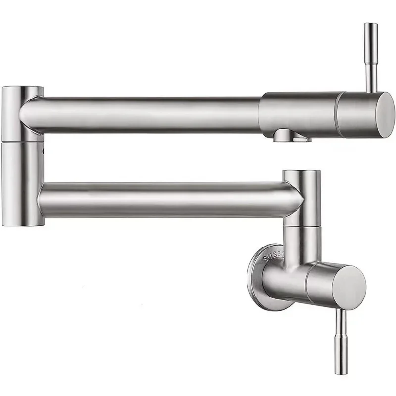 Nickel Pot Filler Tap Wall Mounted Foldable Kitchen Faucet Single Cold Black Sink Tap Rotating Folding Spout Brushed Gold