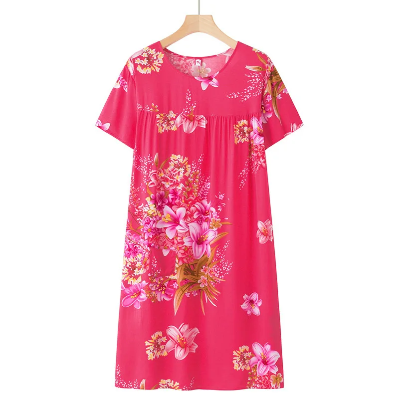 Short-Sleeve Nightgown for Middle-Aged and Elderly Women, Summer Thin Version, Loose Home Dress for Moms, Summer Sleepwear
