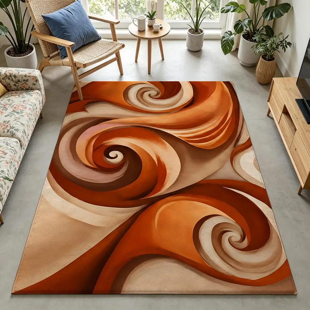 2D 1 piece soft comfortable, easy to care, machine washable indoor rug for dining room, living room, bedroom, entryway, hallway, under dining table, featuring abstract swirl pattern, farmhouse style home decor