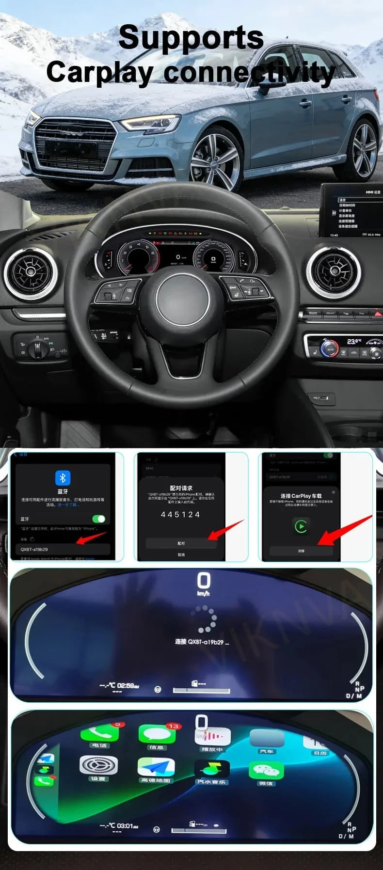 Digital Instrument Cluster For Audi A3 2014-2020 CarPlay Android Auto Speedometer,Dashboard,Gauge,12.3'' HD virtual cockpit LCD