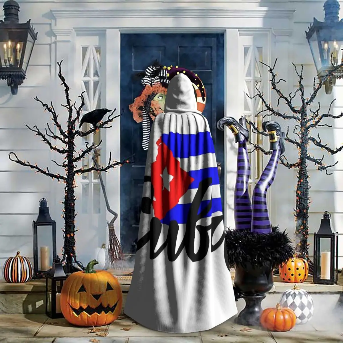 Capa Larga con Capucha de la Bandera Cubana, Orgullo Cubano, Disfraz Medieval de Bruja, Capa de Cosplay para Halloween, Unisex para Adultos